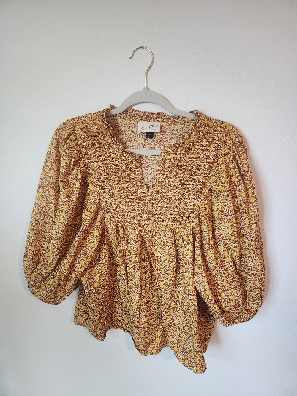 Yellow Floral Smocked Peasant Balloon Sleeve Top